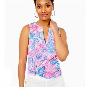 Lilly Pulitzer Xsmall Dev Sleeveless Top Snappy Turtle NWOT V Neck EUC